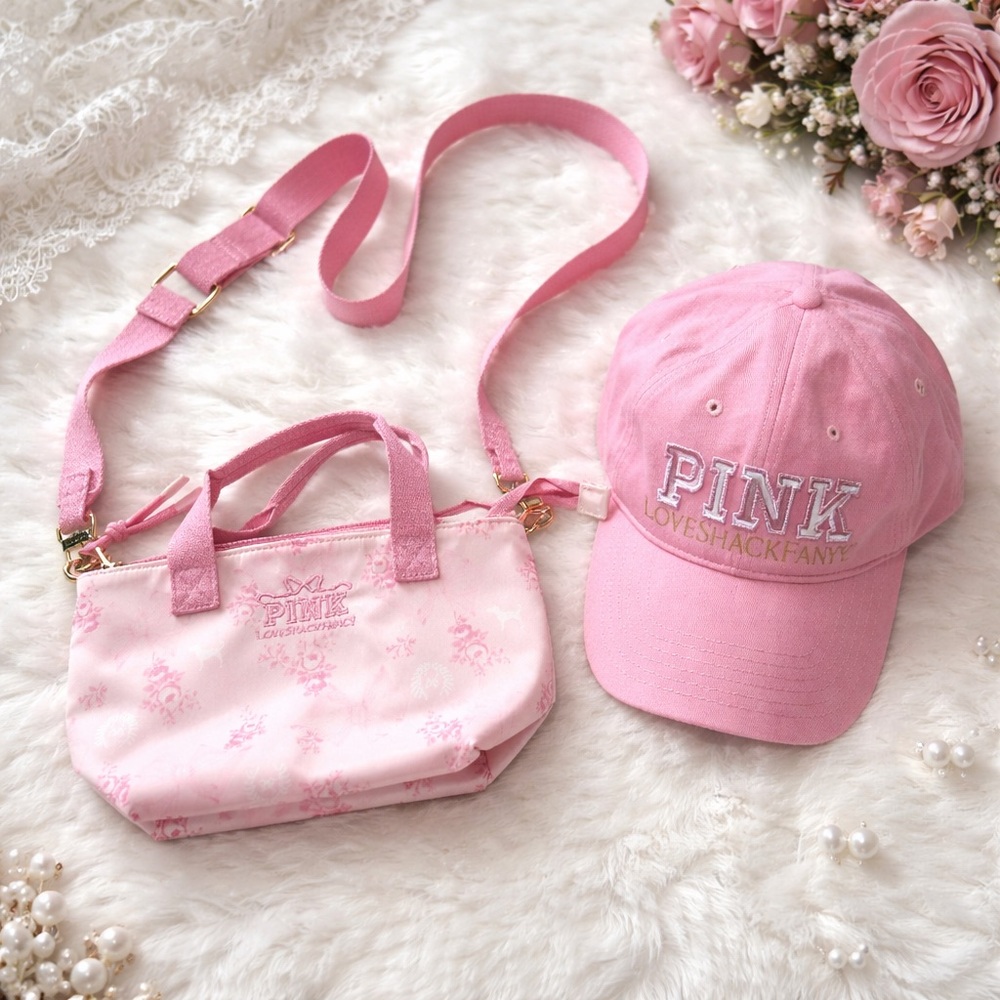 LoveShackFancy for VS Pink.  Embroidered Cap & Messenger Bag.  You get both🩷🩷
